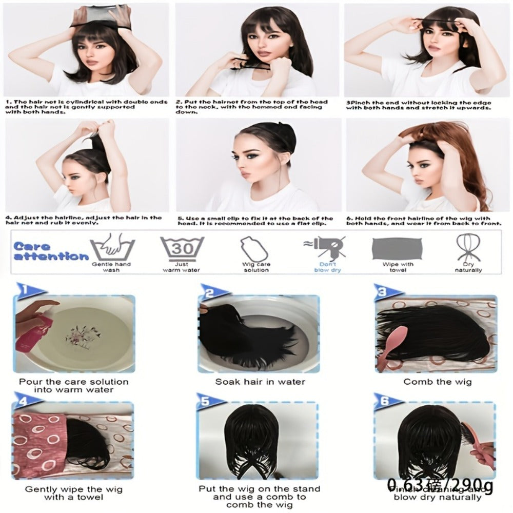 Synthetic Wig 30-Inch Water-Wave Curls with Brown Highlights, Middle Part and Rose Net Cap