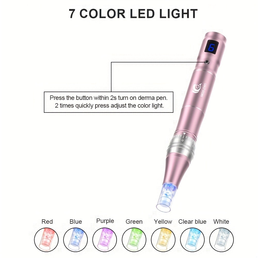 L6 Pink Microneedling Pen Kit with 10 Replacement Tips, Six Speed Levels and USB Charging Cable