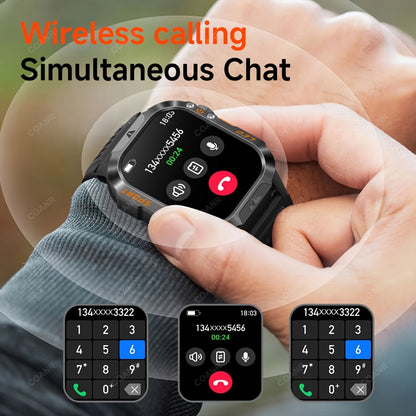 Large Screen Men's Smartwatch 2.01" Wireless Calling, 100+ Sport Modes, LED Flashlight, Purple Light, Heart Rate SpO2 Sleep Tracker, Phone Sync & Notifications – Compatible with iPhone & Android