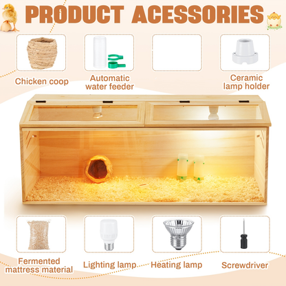 Brooder Box Kit 40x16x16 in for Chicks, Quail & Ducks – Indoor/Outdoor with Leg Stand, Sliding Door, Bulb Set & Feeder for Baby Chickens, Hamsters, Lizards