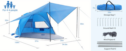 Convertible Beach Canopy Tent with Removable Roof, Four Setup Modes and Blue Checkout Color