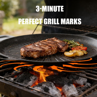 BBQ Griddle Pan Non-Stick with Oil Drain Groove & Double Handles – Multi-Function Grill Frying Pan with Oil Brush for Outdoor BBQ Family Gatherings Indoor Stovetop Cooking | Easy Clean Cookware