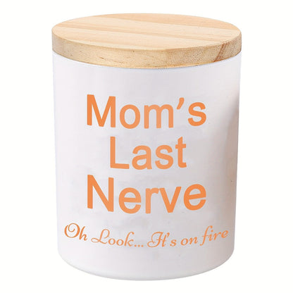 6oz Lavender-Labeled Candle in White Glass Jar with Wood Lid, Single Wick and Mom Message Artwork