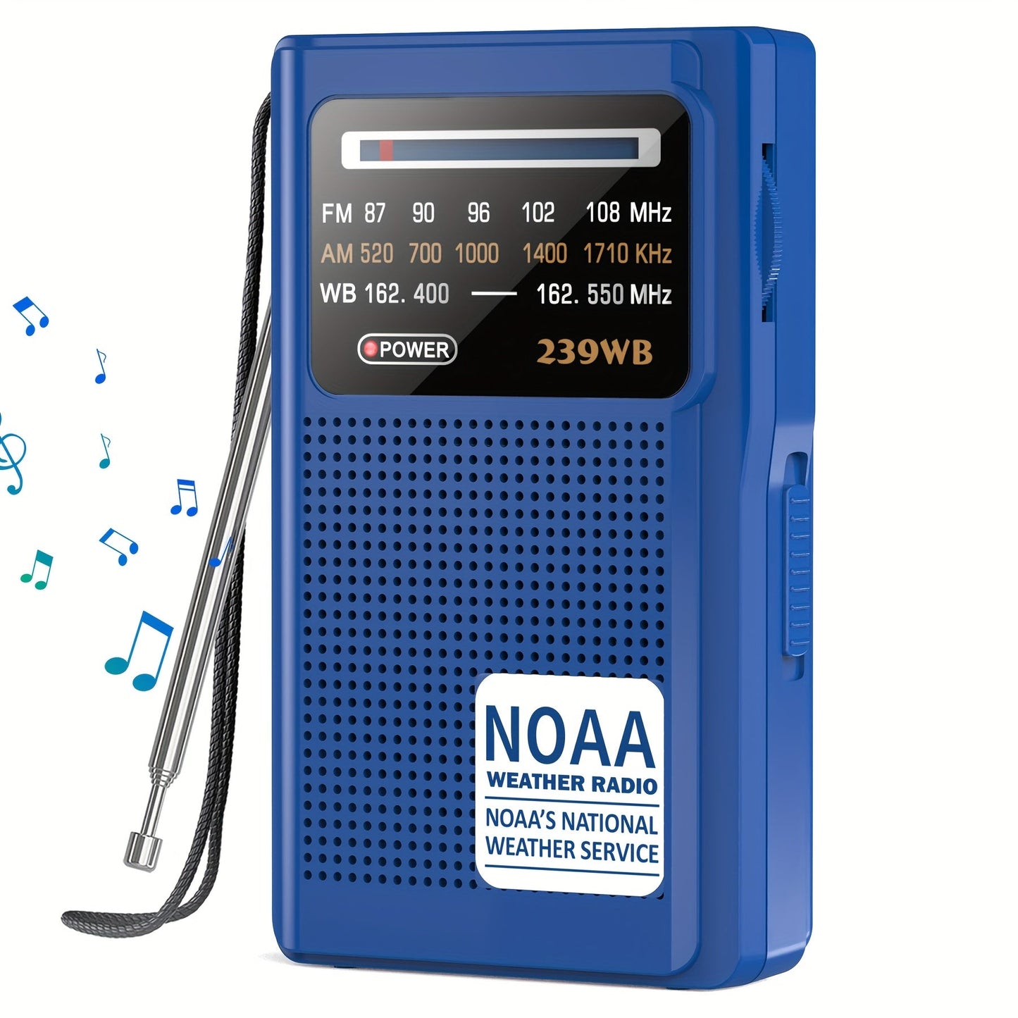 Portable AM/FM/NOAA Weather Radio with 2-AA Battery Power, Earphone Jack and Three Color Options