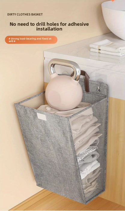Large Gray Wall-Mounted Foldable Laundry Hamper with Lid for Bedrooms, Bathrooms and Living Rooms