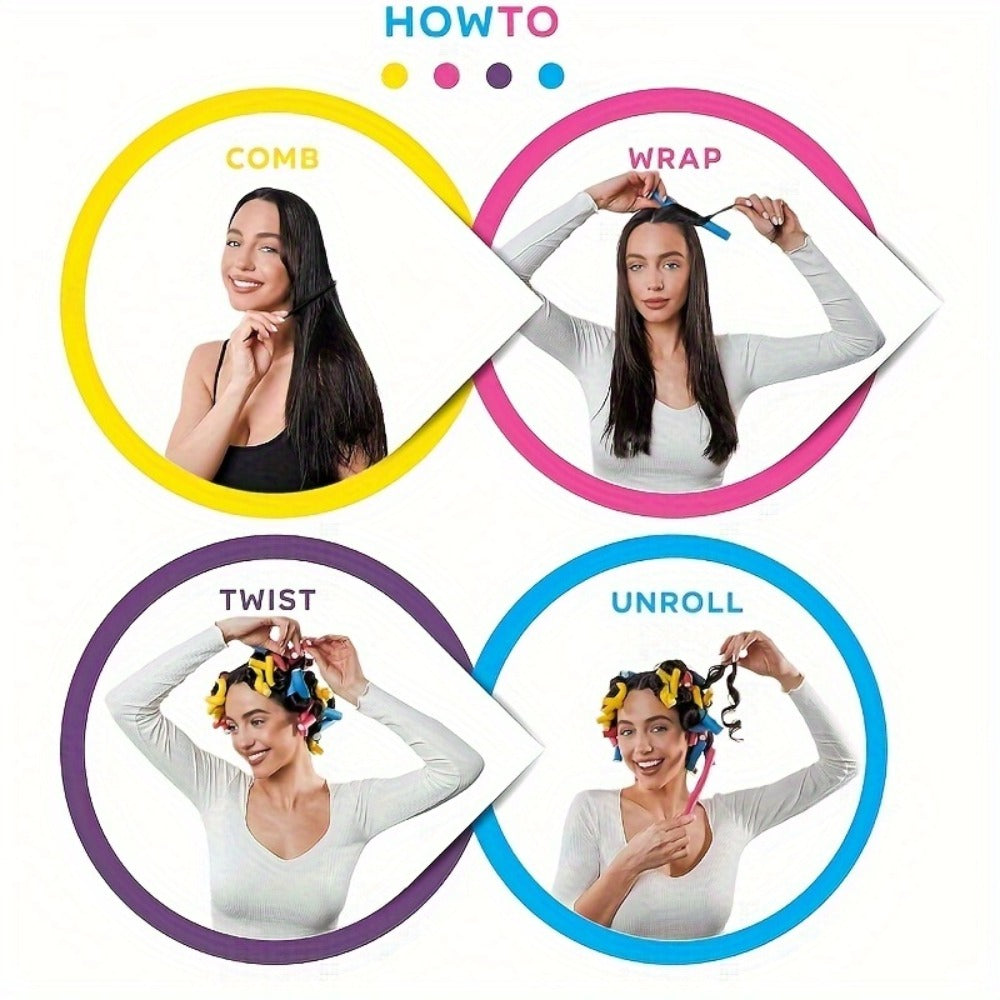 50-Piece Flexible Foam Curl Former Set in Random Colors for Heatless Waves, Spirals and Short Hair Styling