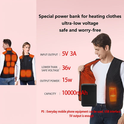 Power Bank 10000mAh 5V/3A with Dual USB Output, USB-C/Micro Input and LED Indicator for Heated Clothing