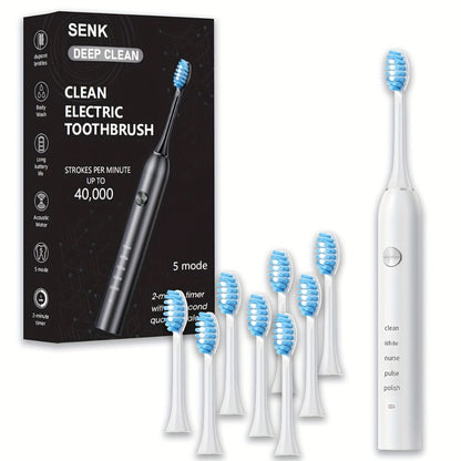 Electric Toothbrush with Five Modes, 40,000 Vibrations per Minute, Type-C Charging and Four or Eight Heads