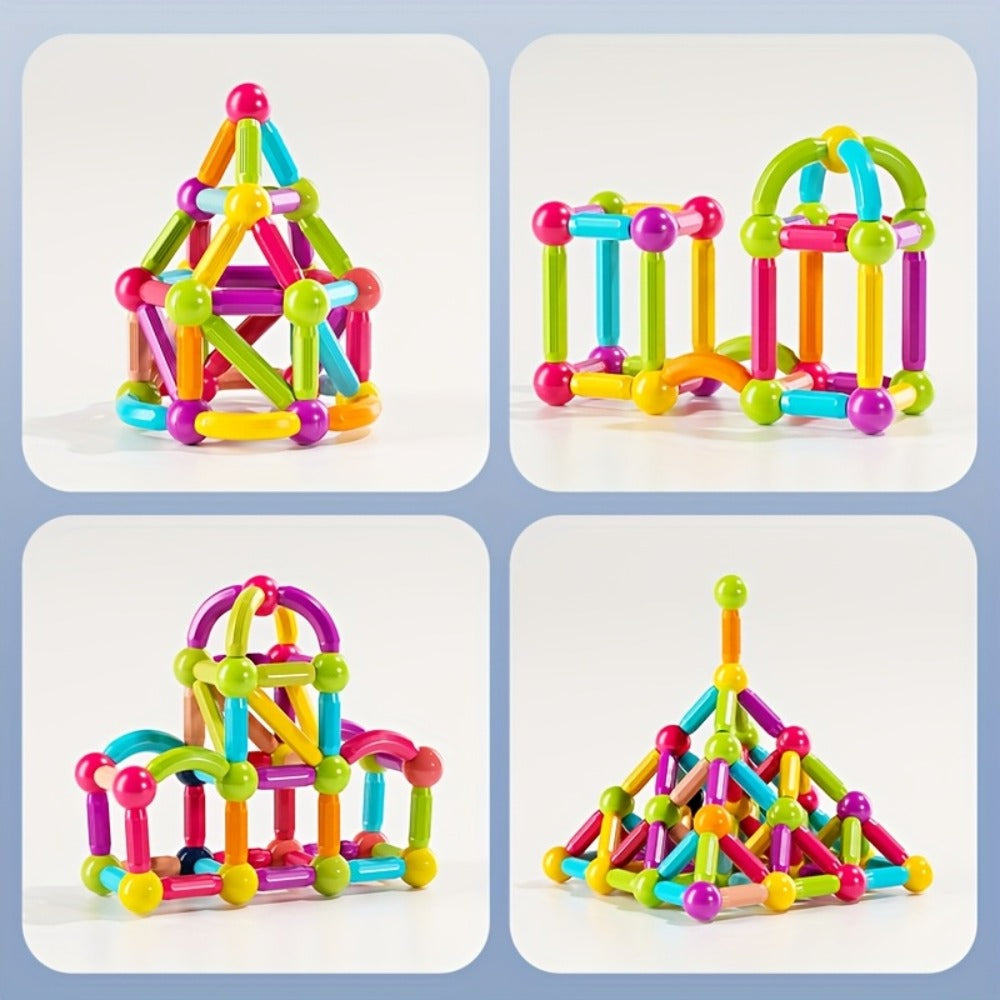 Magnetic Stick and Ball Building Set in 28-Piece or 58-Piece Multicolor Options for Pictured 3D Shapes