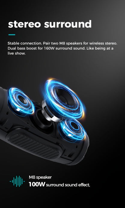 Bluetooth Speaker Ortizan 100W Boombox with 14000mAh Battery, IPX7 Rating, RGB Lights, USB and Carry Strap