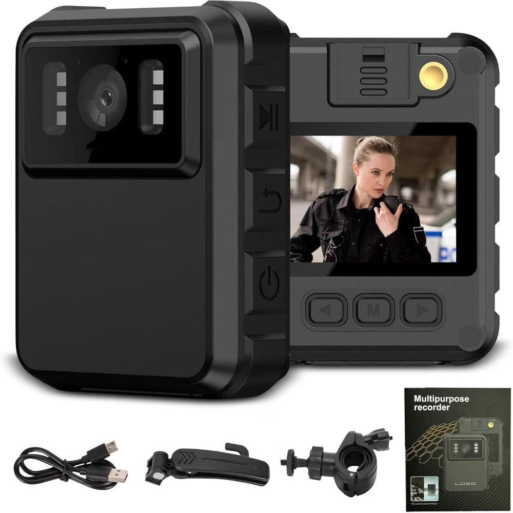 HD Clip-On Body Camera in Black with 150-Degree Lens Marking, 2-Inch Screen, 1800mAh Battery and Type-C Charging