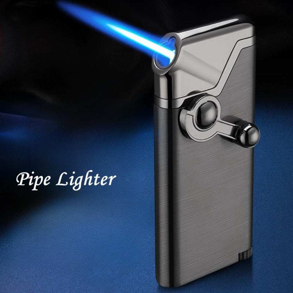 Rocker-Arm Torch Lighter with Straight Flame Outlet and Brushed Silver-Tone Metal Body Design