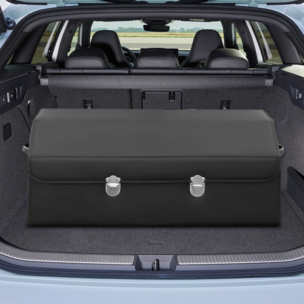 PU Leather Car Organizer Box Foldable Multi-Compartment – Large Capacity Storage for SUV, Truck, Camper & Car Interior, Durable Auto Cargo Organizer with Dividers