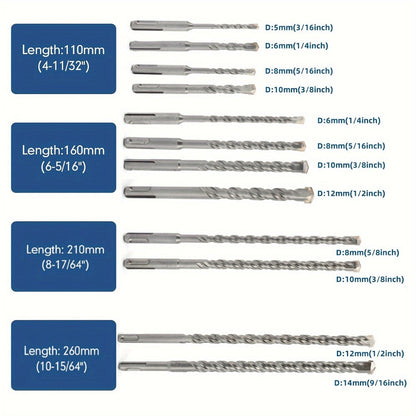 17PCS SDS Plus Hammer Drill Bits and Chisel Set Carbide-Tipped Masonry Drill Bits for Concrete Stone Brick with Portable Storage Case Professional Rotary Hammer Bit Kit