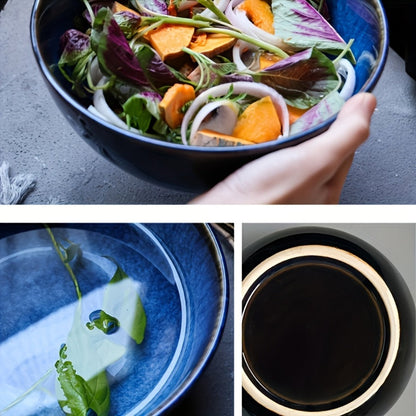 Extra Large Ceramic Bowls Set of 2, 81oz Deep Blue Salad Bowl, Ramen Noodle Soup Bowl, Stylish Durable Dinnerware for Home Kitchen
