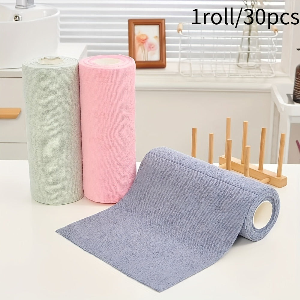 Thirty-Piece Tear-Off Microfiber Cleaning Cloth Roll in Pink, Grey, Lake Blue or Pea Green