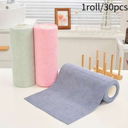 Thirty-Piece Tear-Off Microfiber Cleaning Cloth Roll in Pink, Grey, Lake Blue or Pea Green