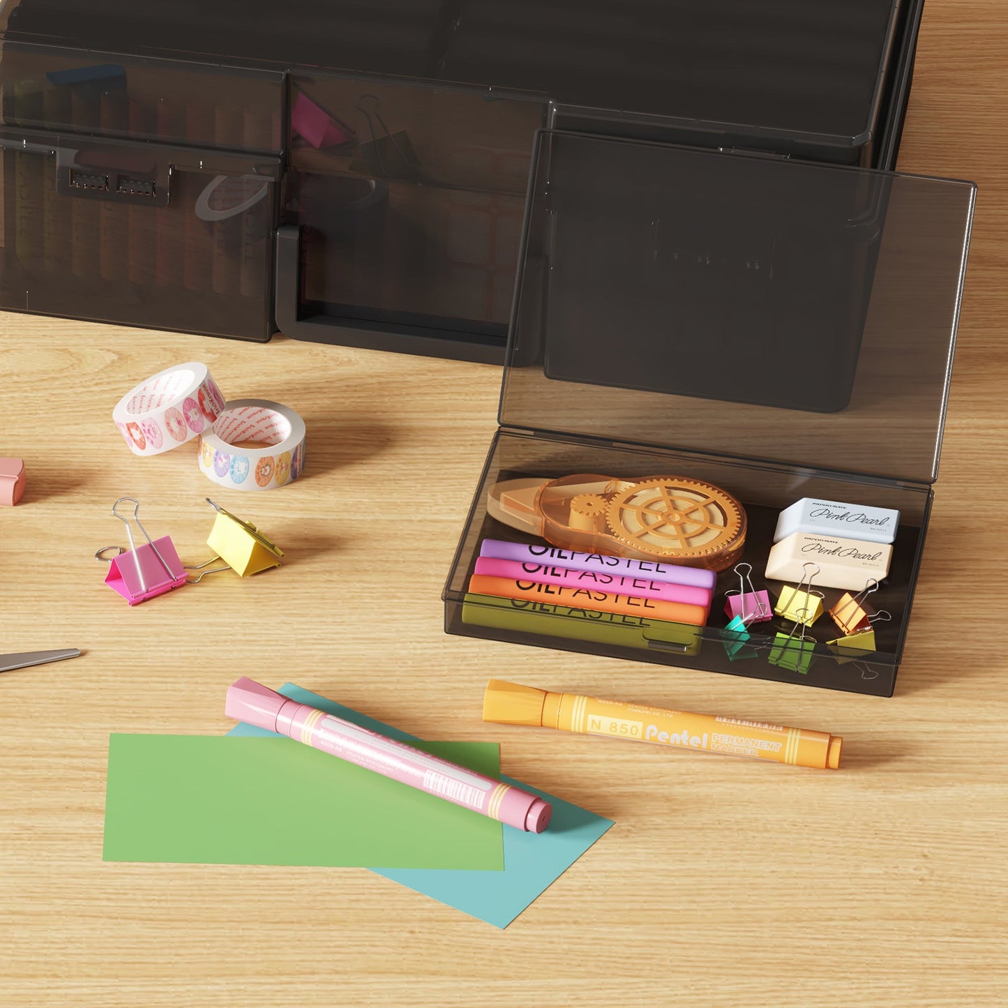 Photo Storage Box with 14 or 18 Inner Keeper Cases in Clear, Black or Multicolor Configurations