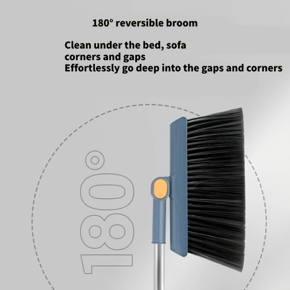 Magnetic Broom and Dustpan Set with Rotating Head, Long Handle and Bag Holder in White or Orange