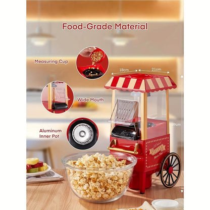 Carnival Cart Hot Air Popcorn Maker in Red with Single On-Off Switch and Compact Countertop Design