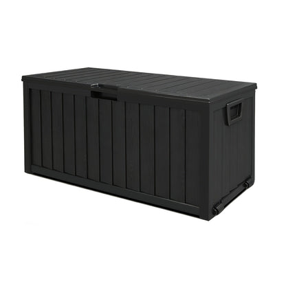 35- or 75-Gallon Outdoor Deck Box with Hinged Lid, Side Grips and Black or Beige Model Options