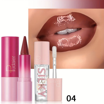 Two-in-One Lip Liner and Lip Oil Duo with Precision Pencil Tip and Gloss Finish for Everyday Makeup