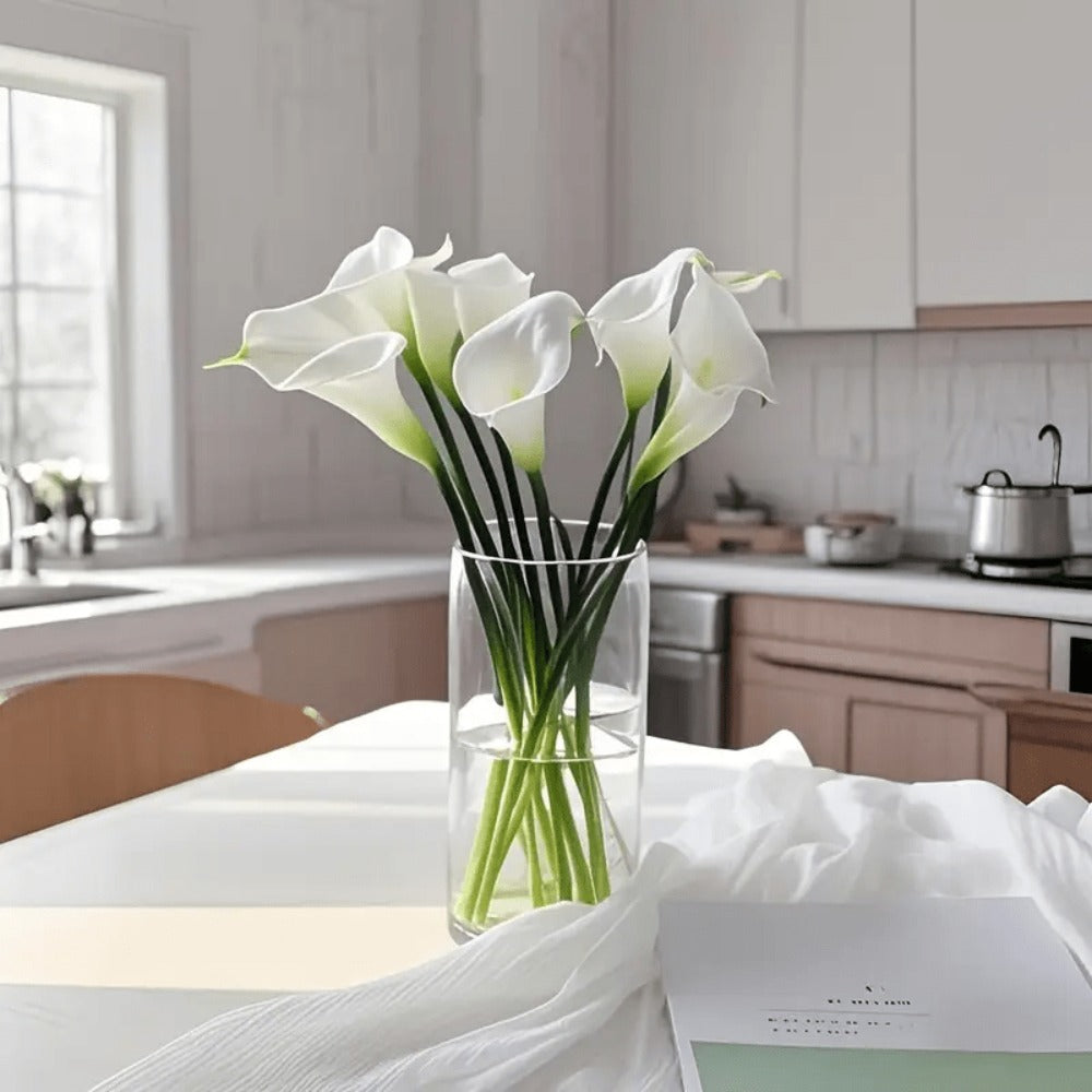 Artificial Calla-Style Flower Bouquet, 20-Piece 13.5-Inch Stem Set in White, Black, Red or Orange