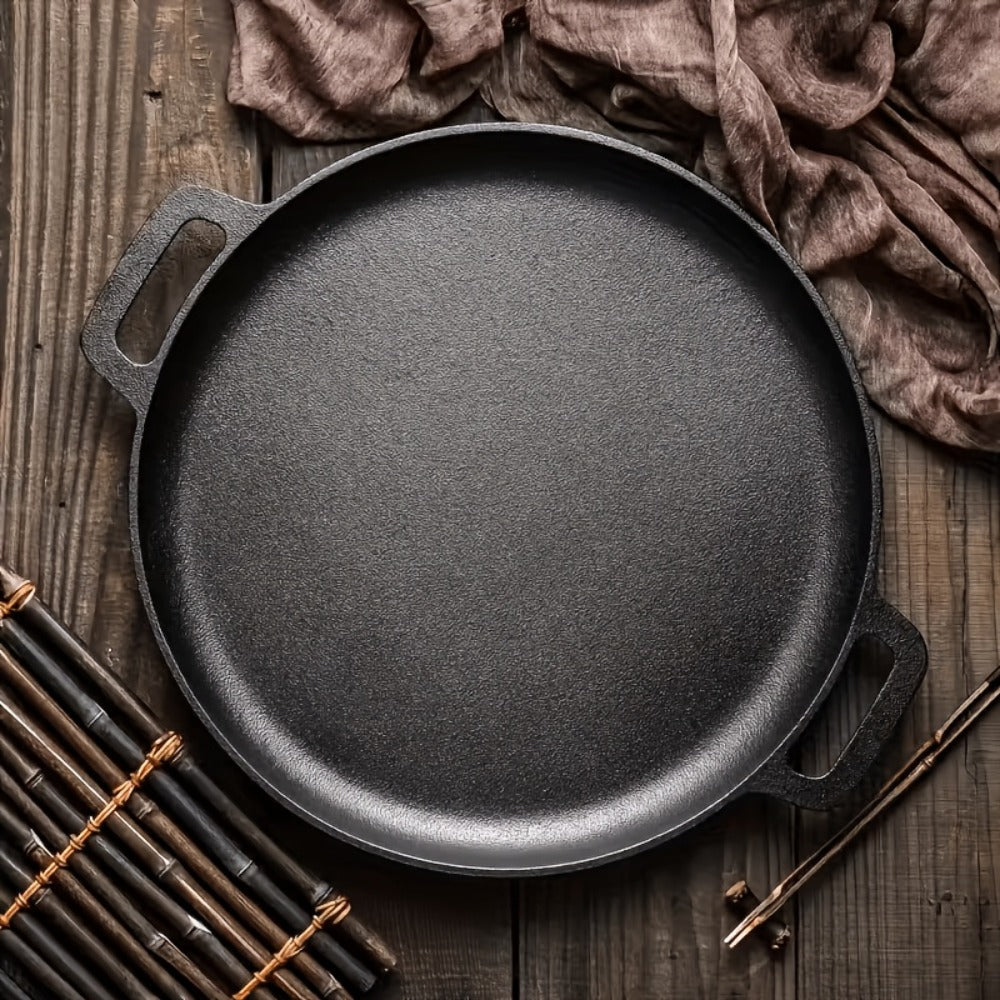 28cm Cast Iron Skillet with Dual Loop Handles and Broad Round Cooking Surface for Oven, Grill or Campfire Use