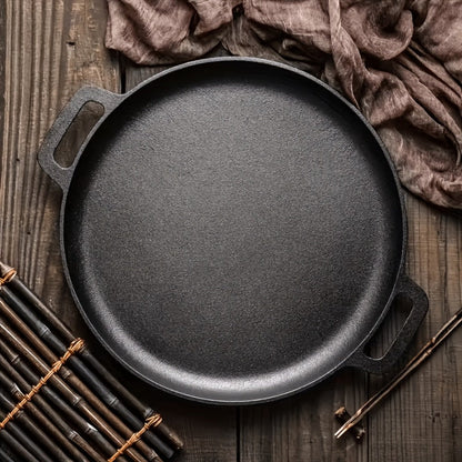 28cm Cast Iron Skillet with Dual Loop Handles and Broad Round Cooking Surface for Oven, Grill or Campfire Use