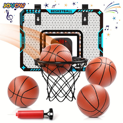 Over Door Basketball Hoop with LED Lights & Electronic Scoreboard, Mini Hoop Set with 4 Balls for Kids Teens Adults