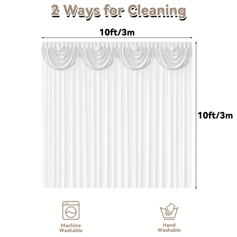 White Silk-Look Wedding Backdrop Curtain, 10 x 10 ft Single-Panel Draping for Ceremonies and Photo Backgrounds
