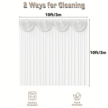 White Silk-Look Wedding Backdrop Curtain, 10 x 10 ft Single-Panel Draping for Ceremonies and Photo Backgrounds