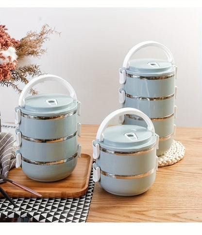 Stackable Bento Lunch Box, Stainless Steel Cylindrical Meal Container in 2-Layer, 3-Layer or 4-Layer Options
