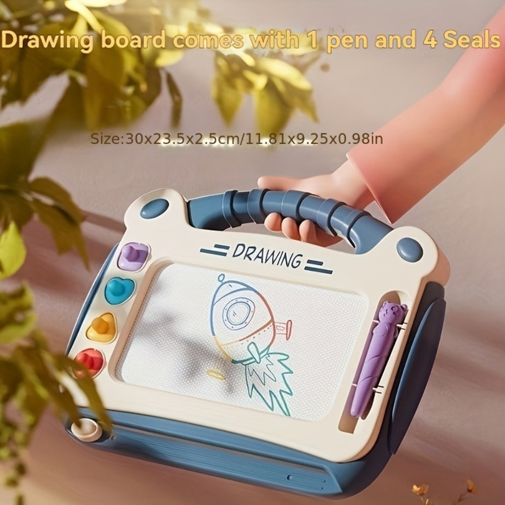 Kids Drawing Board with 4 Stamps 4 Holders and 1 Pen Educational Doodle Board Toy for Boys Girls Toddlers Learning Art Table Desk Birthday Gift
