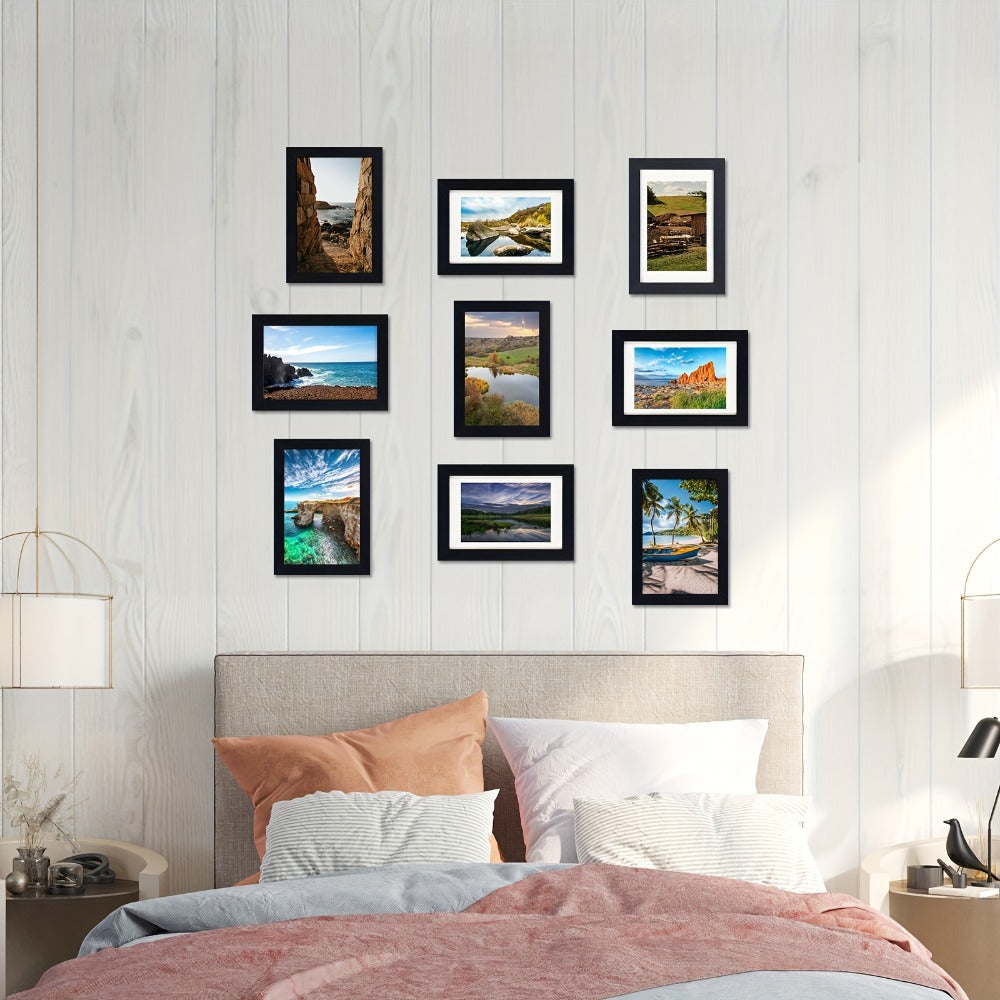 Black Picture Frame Set with 12 or 24 Frames in 4 x 6, 5 x 7 or 8 x 10-Inch Checkout Sizes