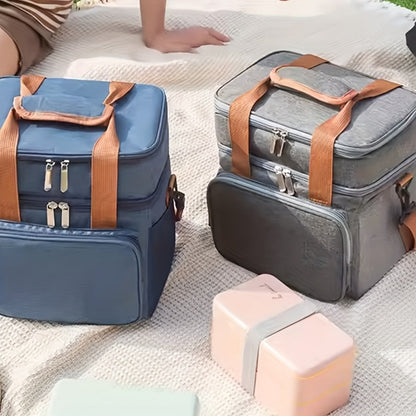Double-Layer Lunch Carrier Bag with Shoulder Strap and One-Piece Checkout Options in Three Colors