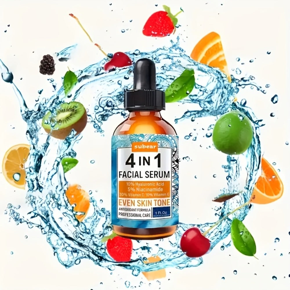 Face Serum 4-Piece Set with 30ml Hyaluronic Acid, Niacinamide, Vitamin C and Vitamin E Dropper Bottles