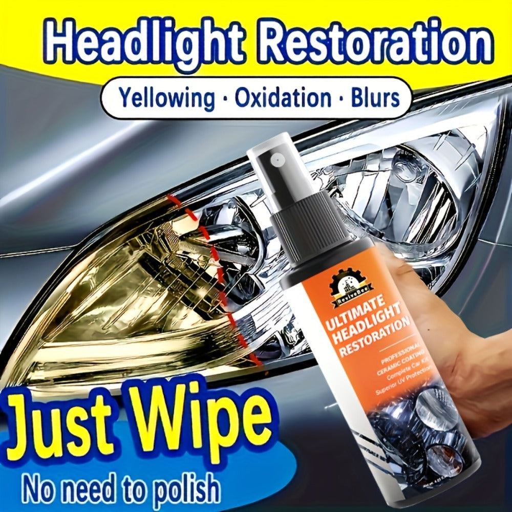 Car Headlight Restoration Kit – Removes Yellowing & Scratches, Restores Lens Clarity, Chemical-Free Physical Polish Cleaning Solution, Universal for All Vehicles, 1 Bottle