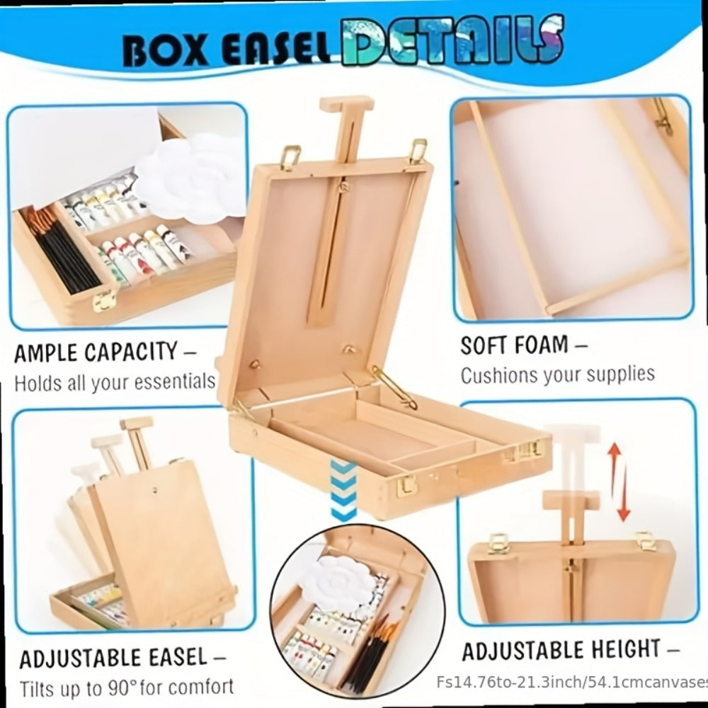 14-Piece Portable Painting Box Set with Adjustable Tabletop Easel, Canvas, Brushes and Palette Knife