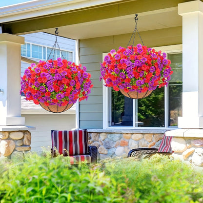 Artificial Flowers Hanging Petunia Arrangement with Included Planter Container and Six Color Options
