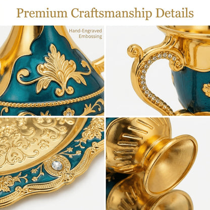 Vintage-Style Turkish Tea and Coffee Serving Set with Teapot, Six Cups and Tray in Three Colors