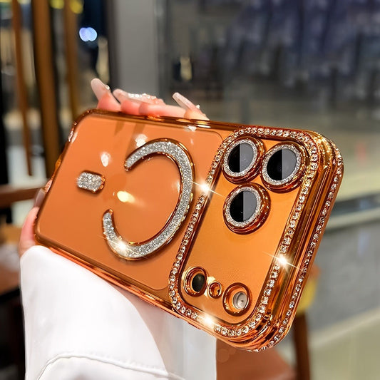 Phone Case Rhinestone Side Magnetic Cover with Qi Wireless Charging for iPhone 16e in Four Colors