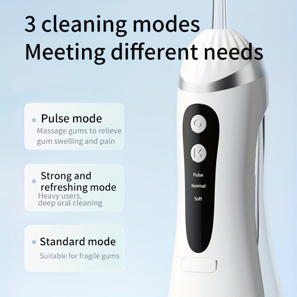Water Flosser Portable Three-Mode Design with USB Charging, Brush Head Attachment and Three Color Options