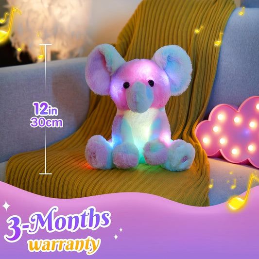 Plush Toy – Rainbow Elephant 12-Inch Light-Up Design with Optional Music for Colorful Room Display