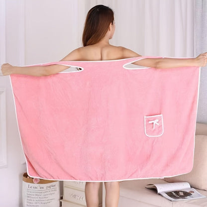 Wearable Bath Towel Wrap with Bow Detail, Shoulder Loops and Four Exact Light Purple or Pink Size Options