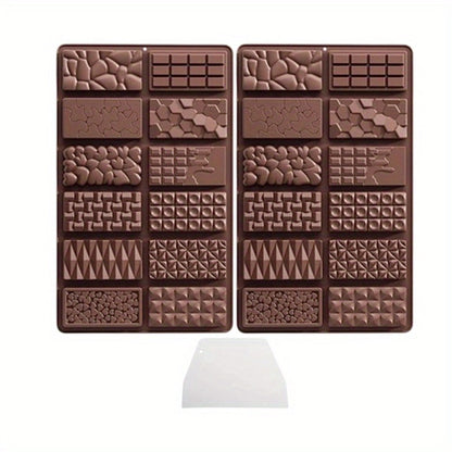 Three-Pack 12-Cavity Silicone Chocolate Bar Mold Set with Scraper for Candy, Wax Melts and Soap