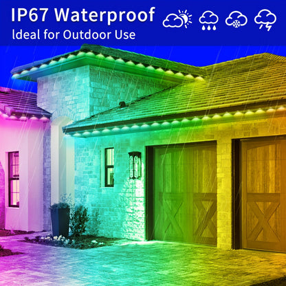 Permanent Eave Lights RGB Outdoor 200FT - Music Sync, Scene Modes, App Controlled Under Eave LED Lighting for House Exterior