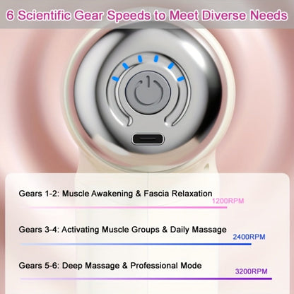 White USB-Rechargeable Massage Gun with Straight-Grip Body and Nine Interchangeable Massage Head Styles