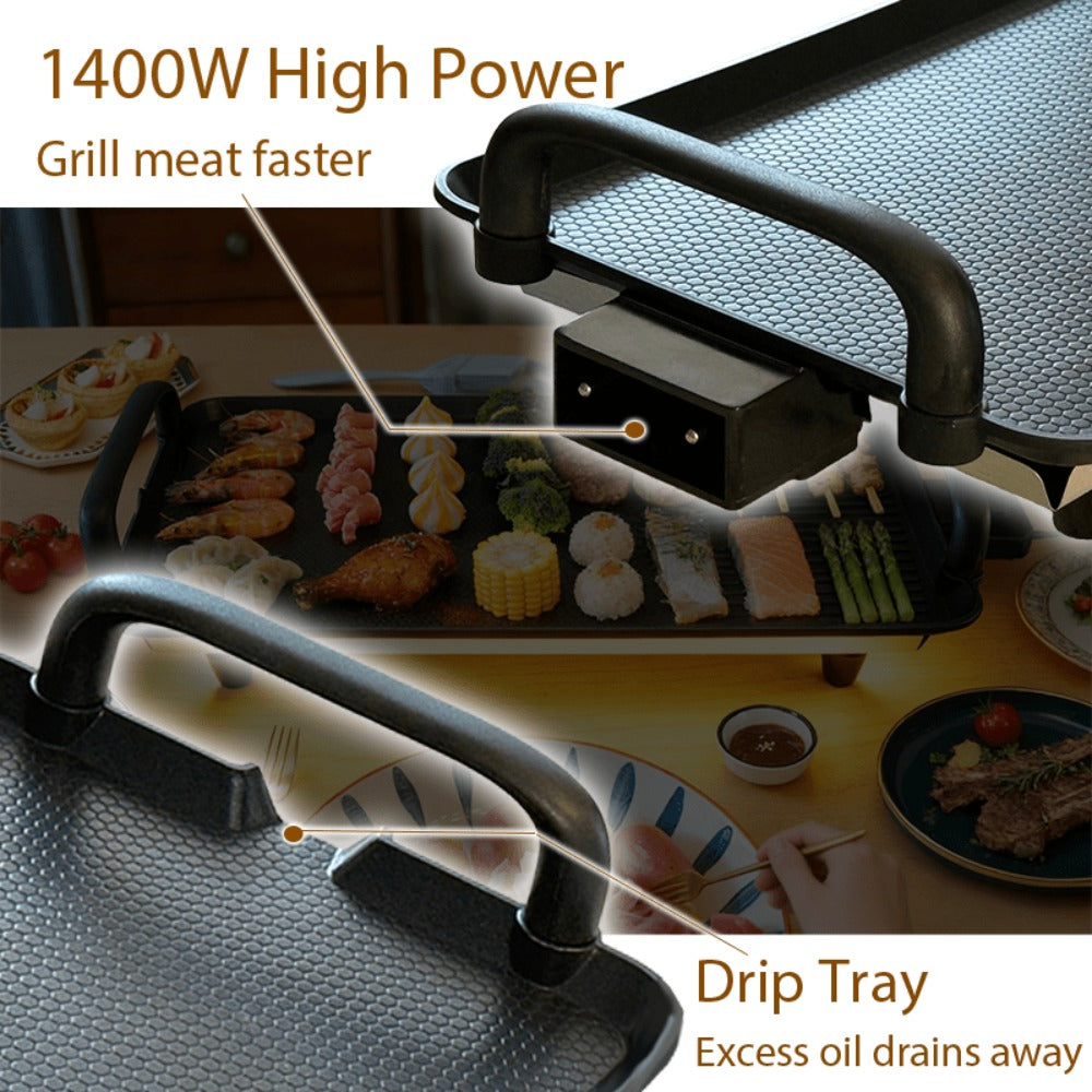 Rectangular Electric Griddle in 15.35 x 8.66 or 22.83 x 10.24 Inches with End Handles and Drip Area