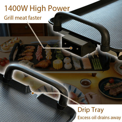 Rectangular Electric Griddle in 15.35 x 8.66 or 22.83 x 10.24 Inches with End Handles and Drip Area